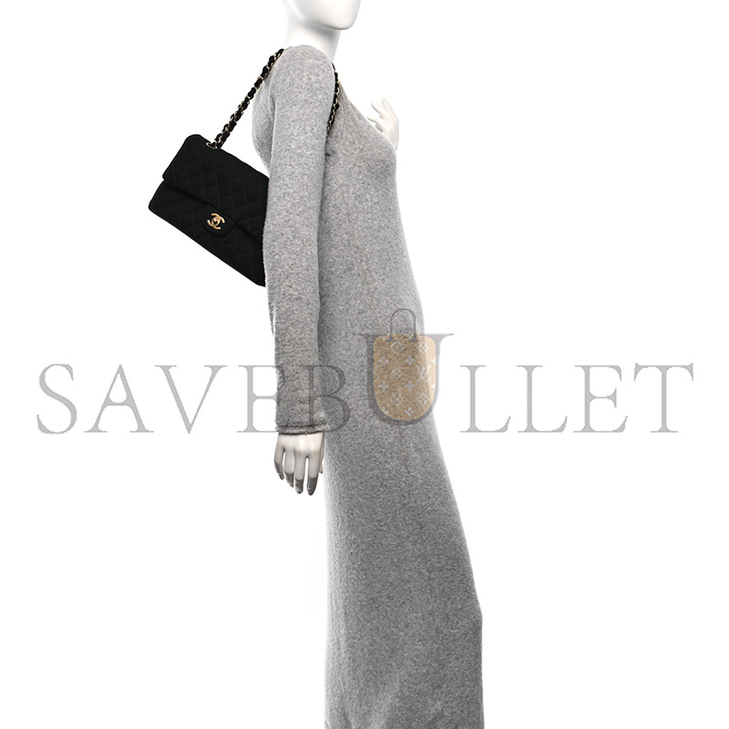 CHANEL JERSEY QUILTED MEDIUM DOUBLE FLAP BLACK  (25*17*7cm)